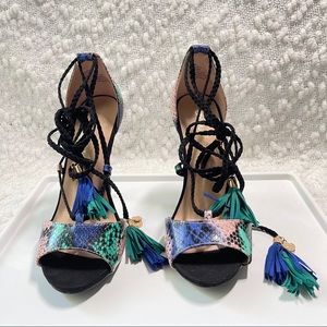 ShoeDazzle Multi Colored Strappy Open Toes Heels